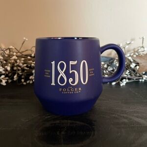 RARE Folger Coffee Co. 1850 Navy Ceramic Barrel Shaped Coffee Mug